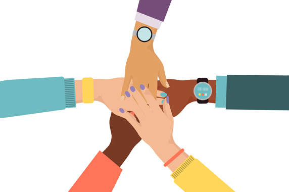 5 different race hands atop each other